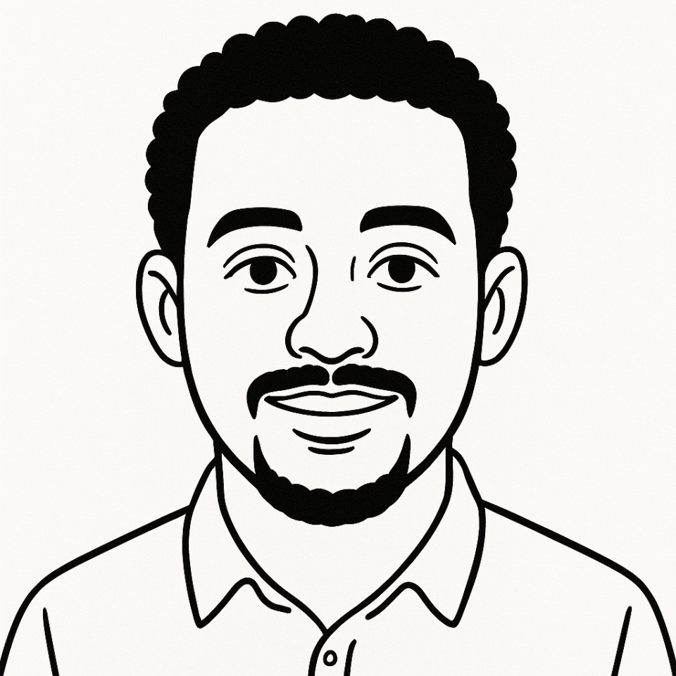 Black and white cartoon-style headshot of Barek Tsgaye. No background, no name, just the image of th-1